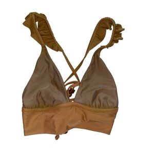 Aerie XXS Two Tone Copper Triangle Bikini Top Longline Cross Back Ruffle Strap